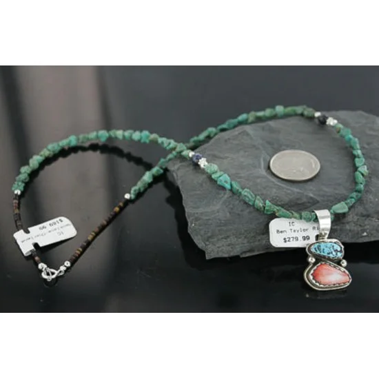 Delicate $470 Handmade Certified Authentic Navajo .925 Sterling Silver Natural Spiny Oyster and Turquoise Native American Necklace 370953865779 Delicate $470 Handmade Certified Authentic Navajo .925 Sterling Silver Natural Spiny Oyster and Turquoise Native American Necklace 370953865779