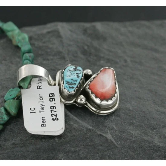 Delicate $470 Handmade Certified Authentic Navajo .925 Sterling Silver Natural Spiny Oyster and Turquoise Native American Necklace 370953865779 Delicate $470 Handmade Certified Authentic Navajo .925 Sterling Silver Natural Spiny Oyster and Turquoise Native American Necklace 370953865779