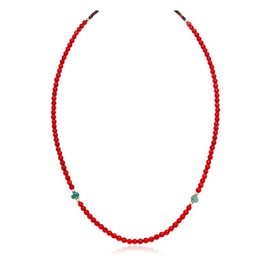Delicate .925 Sterling Silver Certified Authentic Navajo Native American Natural Turquoise Coral Necklace 15975-250