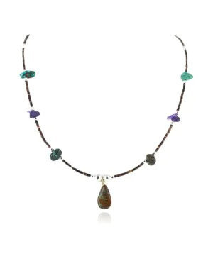 Delicate Certified Authentic Navajo .925 Sterling Silver Heishi Amethyst and Turquoise Native American Necklace 750160