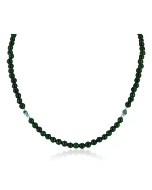 Delicate Certified Authentic Navajo .925 Sterling Silver Natural Turquoise and Dark Green Agate Native American Necklace Chain 16043-2