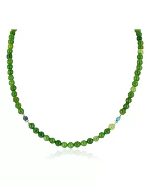 Delicate Certified Authentic Navajo .925 Sterling Silver Natural Turquoise and Green Agate Native American Necklace Chain 16043-1