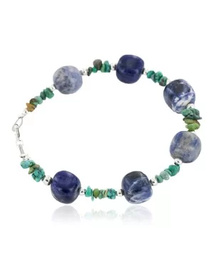 Delicate Certified Authentic Navajo .925 Sterling Silver Natural Turquoise Lapis Native American Bracelet 12976-2 Delicate Certified Authentic Navajo .925 Sterling Silver Natural Turquoise Lapis Native American Bracelet 12976-2