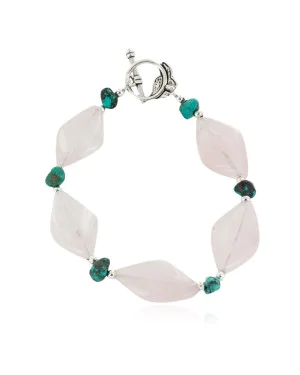 Navajo Nickel Spiderweb Turquoise and Pink Quartz Bracelet NB160116001500