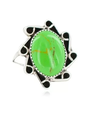 Delicate Navajo .925 Sterling Silver Certified Authentic Handmade Gaspeite Native American Ring 13115-3