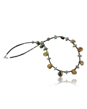 Drop $270 Certified Authentic Navajo .925 Sterling Silver Natural Turquoise Tigers Eye Native American Necklace 370962359081