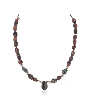 Drop .925 Sterling Silver Certified Authentic Navajo Natural Turquoise Jasper Native American Necklace 18276-1