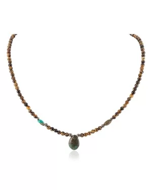 Drop Certified Authentic Navajo .925 Sterling Silver Natural Turquoise Tigers Eye Native American Necklace 25231-240