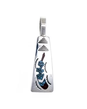 Feather .925 Starling Silver Certified Authentic Handmade Navajo Native American Natural Turquoise Coral Pendent  24313-2