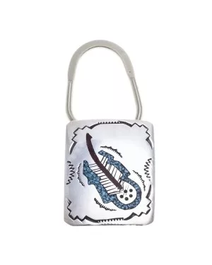 Feather .925 Sterling Silver Certified Authentic Handmade Navajo Native American Natural Turquoise Coral Keychain 10290-5