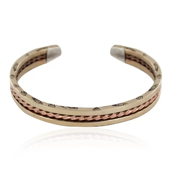 Feather Navajo Handmade Certified Authentic Pure Copper Brass Native American Bracelet 13008-2