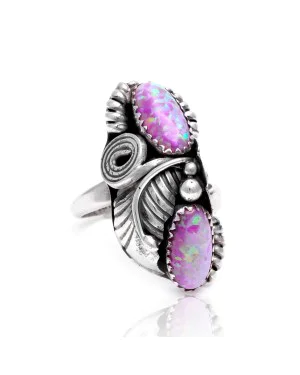 Flower and Leaf Lab Opal Silver Certified Authentic Navajo Native American Handmade Adjustable Ring 13188-8