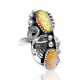 Flower and Leaf Lab Opal  Silver Certified Authentic Navajo Native American Handmade Adjustable Ring 26208-0