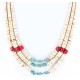 Certified Authentic 3 Strand Navajo .925 Sterling Silver Graduated Heishi and Coral Native American Necklace 15846-1