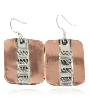 Handmade .925 Sterling Silver Certified Authentic Navajo Native American Pure Copper Dangle Earrings 18249-1