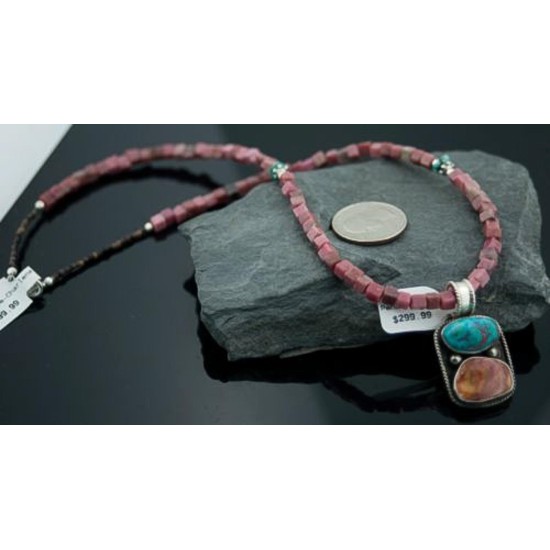 Handmade Certified Authentic Navajo .925 Sterling Silver Natural Turquoise and Spiny Oyster Native American Necklace 370808784600 Handmade Certified Authentic Navajo .925 Sterling Silver Natural Turquoise and Spiny Oyster Native American Necklace 370808784600