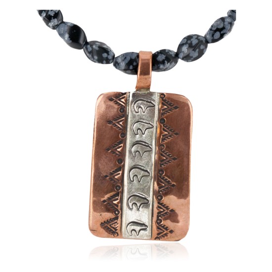 Handmade Bear Navajo Necklace in Sterling Silver and Copper with Snowflake Stone NB151121033016 Handmade Bear Navajo Necklace in Sterling Silver and Copper with Snowflake Stone NB151121033016