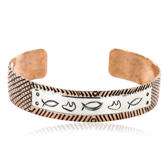 Handmade Bear Certified Authentic Roanhorse Navajo Pure .925 Sterling Silver and Copper Native American Bracelet 12770-2
