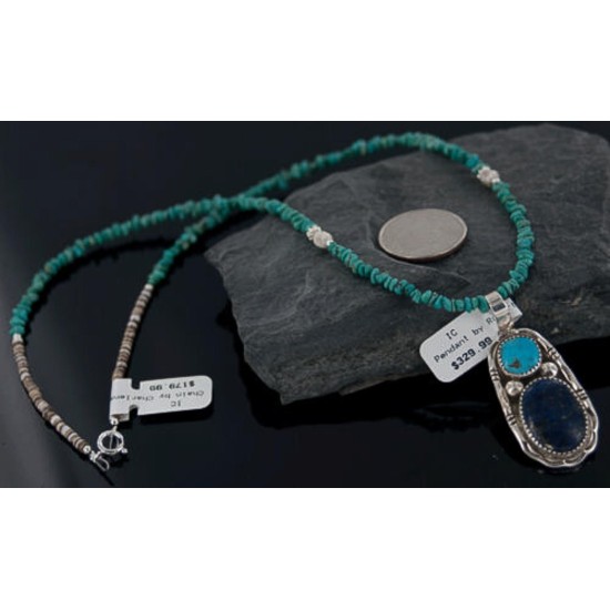 Handmade Certified Authentic .925 Sterling Silver Natural Lapis and Turquoise Native American Necklace & Pendant 370887848934 Handmade Certified Authentic .925 Sterling Silver Natural Lapis and Turquoise Native American Necklace & Pendant 370887848934