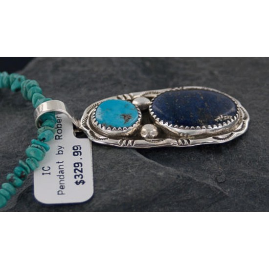 Handmade Certified Authentic .925 Sterling Silver Natural Lapis and Turquoise Native American Necklace & Pendant 370887848934 Handmade Certified Authentic .925 Sterling Silver Natural Lapis and Turquoise Native American Necklace & Pendant 370887848934