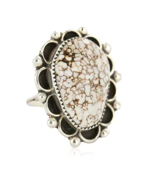Handmade Certified Authentic .925 Sterling Silver Natural White Buffalo Navajo Native American Ring 17023-5