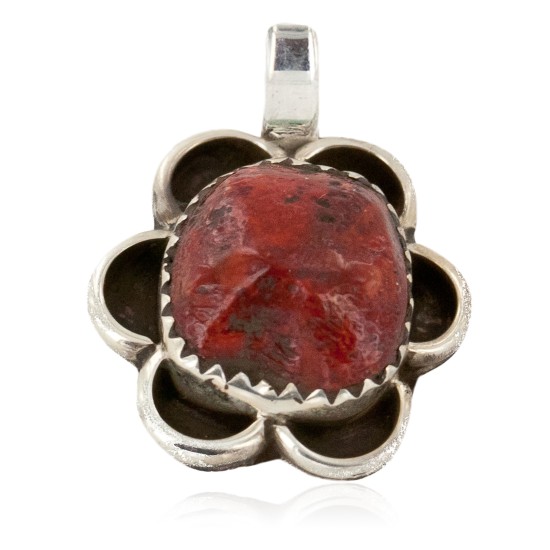 Handmade Certified Authentic .925 Sterling Silver Navajo Coral Native American Pendant 16088-1