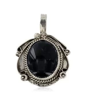 Handmade Certified Authentic .925 Sterling Silver Navajo Natural Black Onyx Native American Pendant 13011