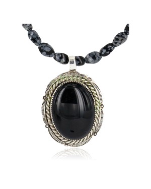 Handmade Navajo .925 Sterling Silver Turquoise Black Onyx Snowflakes Obsidian Necklace NB160212182127