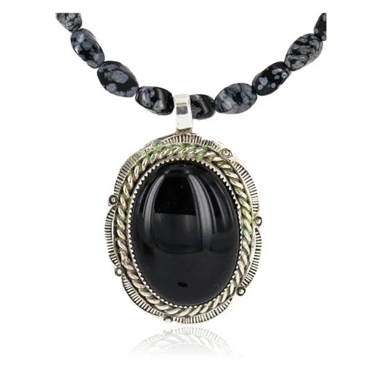 Handmade Navajo .925 Sterling Silver Turquoise Black Onyx Snowflakes Obsidian Necklace NB160212182127