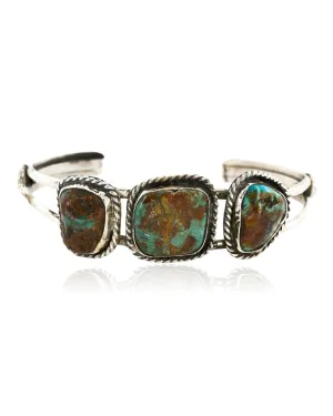 Handmade Certified Authentic Navajo .925 Sterling Silver Natural Turquoise Native American Bracelet 12818-2