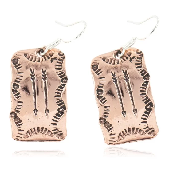 Handmade Certified Authentic Arrow Navajo Pure Copper Native American Dangle Earrings 18170-7