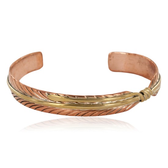 Handmade Certified Authentic Copper and Brass Navajo Feather Native American Bracelet 12824-9 Handmade Certified Authentic Copper and Brass Navajo Feather Native American Bracelet 12824-9