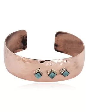 Handmade Certified Authentic Hammered Navajo Natural Turquoise Pure Copper Native American Bracelet 12953-2