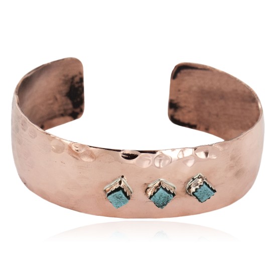 Handmade Certified Authentic Hammered Navajo Natural Turquoise Pure Copper Native American Bracelet 12953-2 Handmade Certified Authentic Hammered Navajo Natural Turquoise Pure Copper Native American Bracelet 12953-2