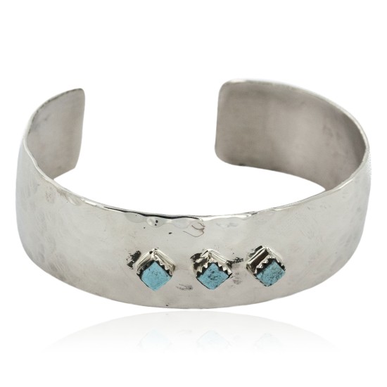 Handmade Certified Authentic Hammered Navajo Nickel Natural Turquoise Native American Bracelet 12957-3