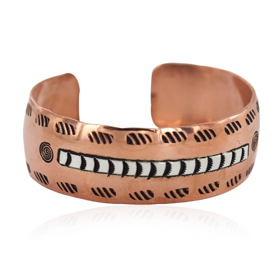 Handmade Certified Authentic Maze .925 Sterling Silver Navajo Native American Pure Copper Bracelet  92018-11