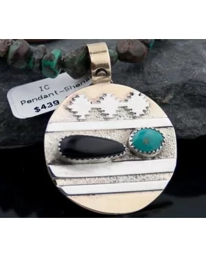 Handmade Certified Authentic Navajo .925 Sterling Silver 12kt Gold Filled Black Onyx and Turquoise Native American Necklace 390591394128
