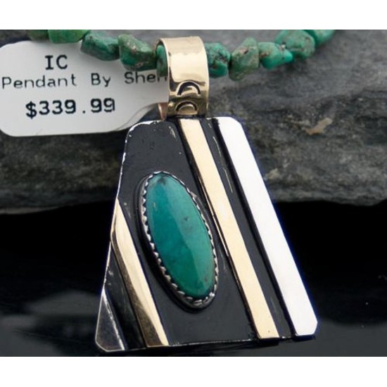 Handmade Certified Authentic Navajo .925 Sterling Silver 12kt Gold Filled Green Turquoise Native American Necklace 370805366234