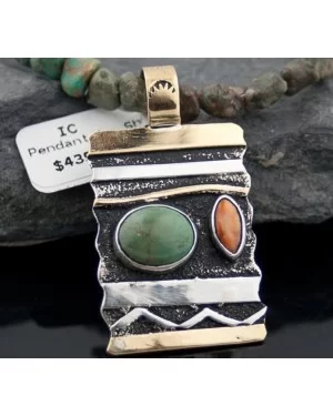 Handmade Certified Authentic Navajo .925 Sterling Silver 12kt Gold Filled Natural Turquoise and Spiny Oyster Native American Necklace 390595680748
