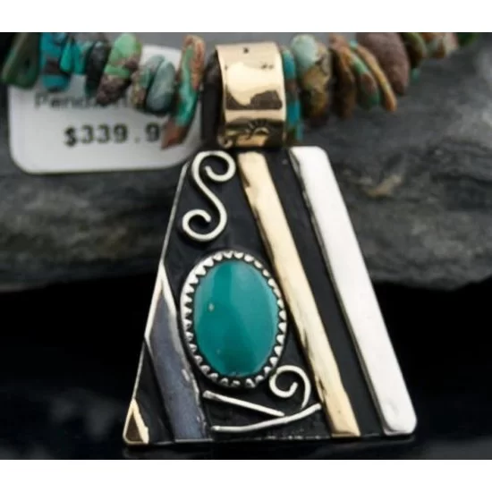 Handmade Certified Authentic Navajo .925 Sterling Silver 12kt Gold Filled Natural Turquoise Native American Necklace 370805366232 Handmade Certified Authentic Navajo .925 Sterling Silver 12kt Gold Filled Natural Turquoise Native American Necklace 370805366232