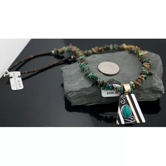 Handmade Certified Authentic Navajo .925 Sterling Silver 12kt Gold Filled Natural Turquoise Native American Necklace 370805366232 Handmade Certified Authentic Navajo .925 Sterling Silver 12kt Gold Filled Natural Turquoise Native American Necklace 370805366232