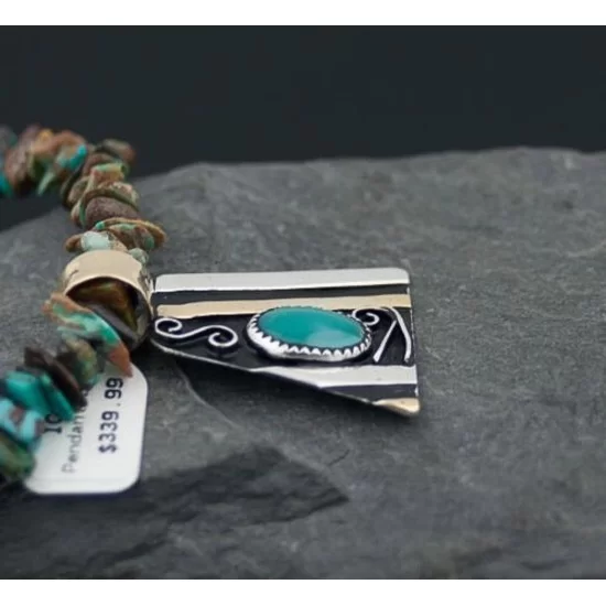 Handmade Certified Authentic Navajo .925 Sterling Silver 12kt Gold Filled Natural Turquoise Native American Necklace 370805366232 Handmade Certified Authentic Navajo .925 Sterling Silver 12kt Gold Filled Natural Turquoise Native American Necklace 370805366232