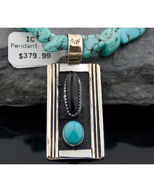 Handmade Certified Authentic Navajo .925 Sterling Silver 12kt Gold Filled Turquoise and Black Onyx Native American Necklace 390572759521