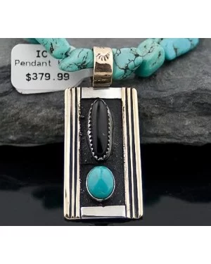 Handmade Certified Authentic Navajo .925 Sterling Silver 12kt Gold Filled Turquoise and Black Onyx Native American Necklace 390572759521