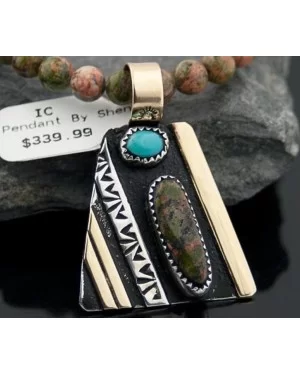 Handmade Certified Authentic Navajo .925 Sterling Silver 12kt Gold Filled Turquoise and Jasper Native American Necklace 390582579732