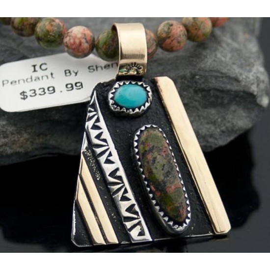 Handmade Certified Authentic Navajo .925 Sterling Silver 12kt Gold Filled Turquoise and Jasper Native American Necklace 390582579732