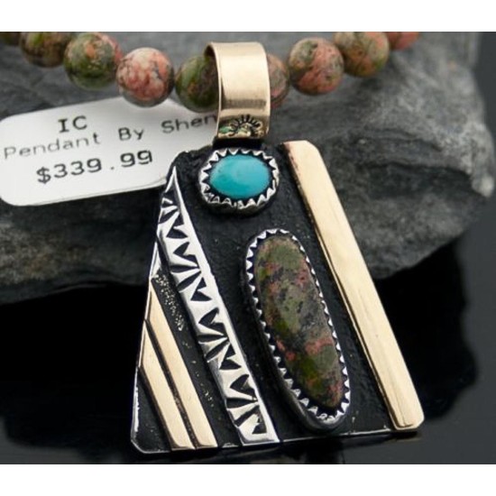 Handmade Certified Authentic Navajo .925 Sterling Silver 12kt Gold Filled Turquoise and Jasper Native American Necklace 390582579732 Handmade Certified Authentic Navajo .925 Sterling Silver 12kt Gold Filled Turquoise and Jasper Native American Necklace 390582579732