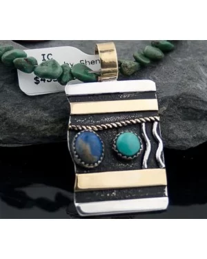Handmade Certified Authentic Navajo .925 Sterling Silver 12kt Gold Filled Turquoise and LAPIS Native American Necklace 370795908964
