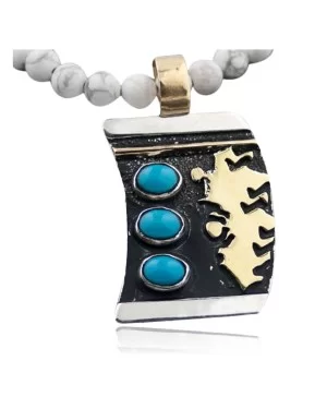 Handmade Certified Authentic Navajo .925 Sterling Silver 12kt GoldFilled Whiite Turquoise Native American Necklace 390576104124