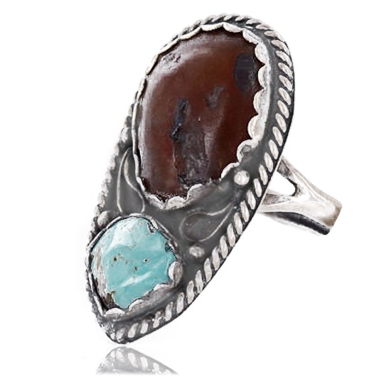 Handmade Certified Authentic Navajo .925 Sterling Silver AGATE Turquoise Native American Ring  371017410433